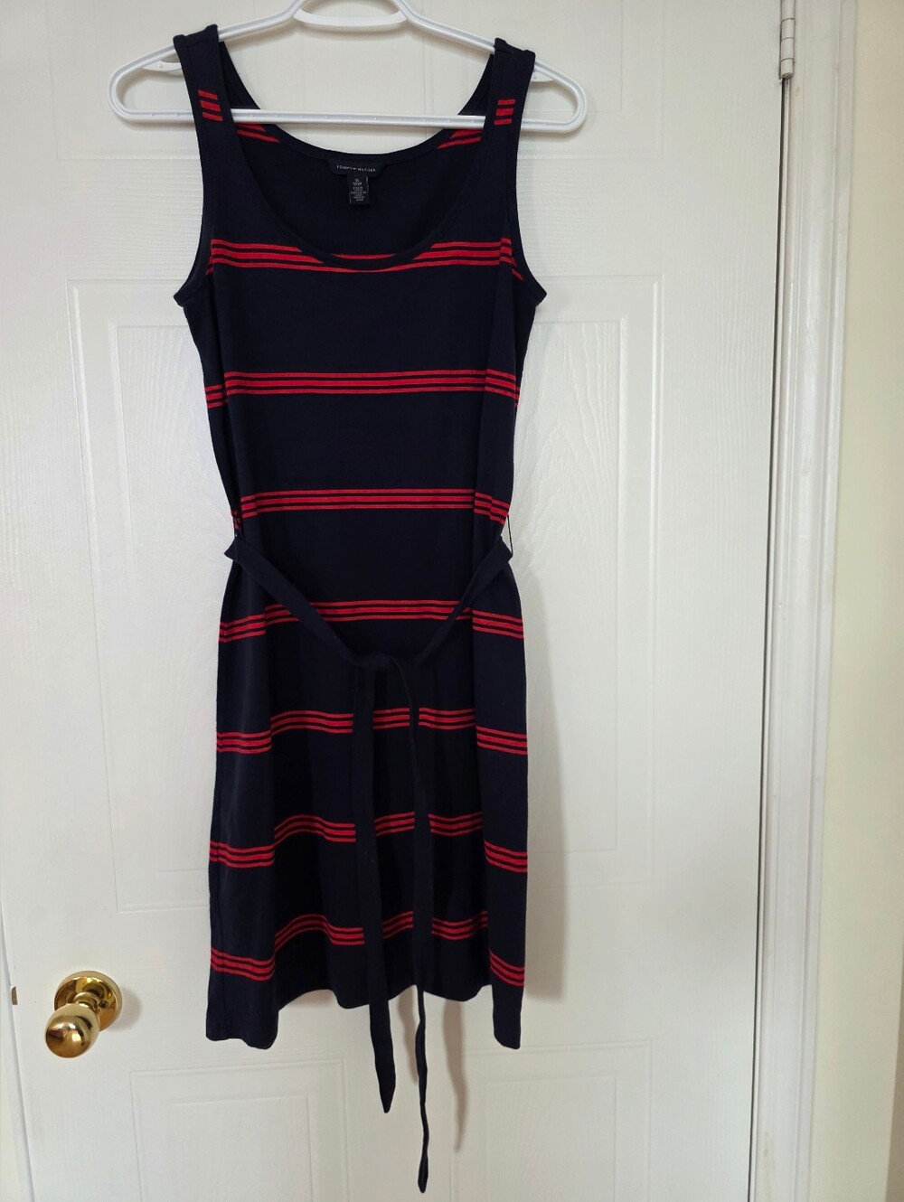 Tommy Hilfiger Navy Dress with Red Stripes and Tie Waist, XS